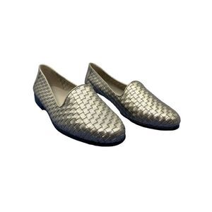 Trotters‎ Womens Woven Metallic Gold Loafers Almond Toe Slip On Flats size 8W